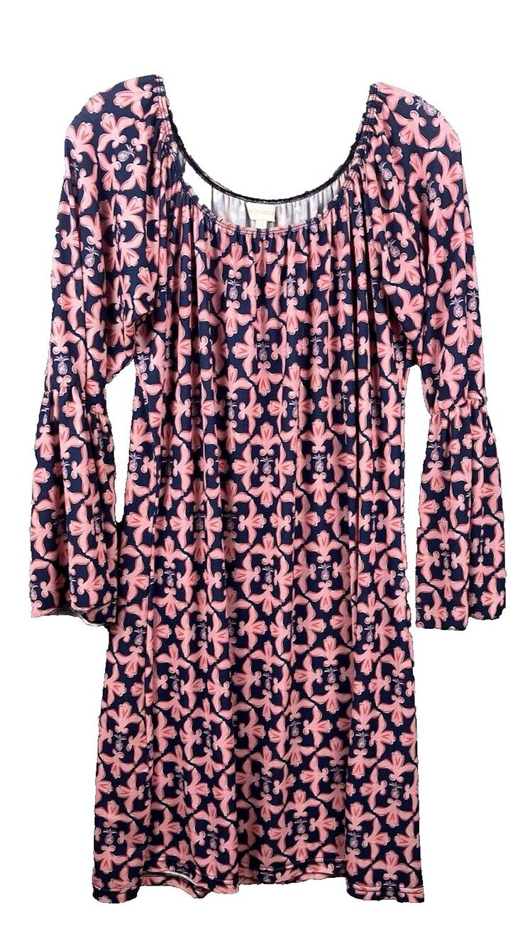 Simply Southern Shift Dress Women's XXL Pineapple Fleur-De-Lis Bell Sleeve Fairy